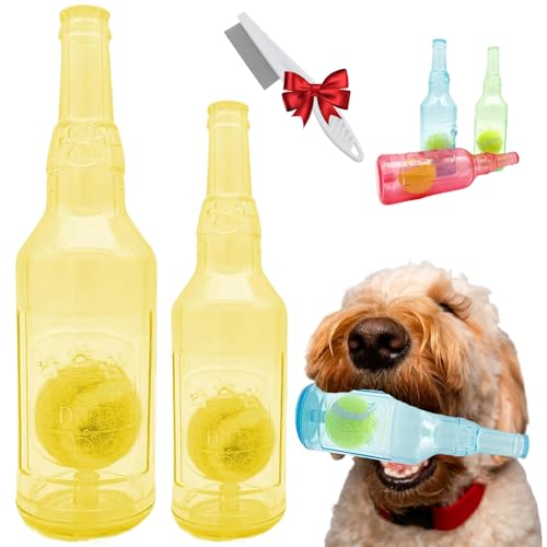 Crunchnplay Bottle Toy for Dogs, Crunch and Play Bottle Toy, Crunch Play Bottle Dog Toy, Water Bottle Dog Toy, Puppy Interactive Chew Toy with Tennis Ball, Dog Toy Water Bottle (Yellow(Ball), S+L) von Generisch