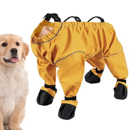 Dog Boot Leggings, Dog Suspender Boots, Dog Boots Leggings Waterproof Dog Pants, Anti-Slip Pet Paws Protector Dirty-Proof Outdoor Walking Running Hiking Booties (Large,Yellow) von Generisch