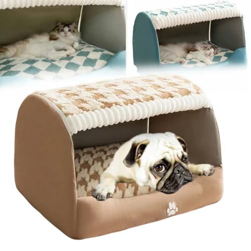 Doggocomfy Gemütliche Hundehütte, Doggocomfy Hundehütte, faltbares, warmes Hundebett mit Abdeckhöhle für kleine, mittelgroße und große Hunde, Katzen (Braun, 2XL) von Generisch