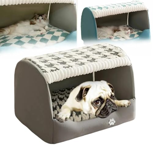 Doggocomfy Gemütliche Hundehütte, Doggocomfy Hundehütte, faltbares, warmes Hundebett mit Abdeckhöhle für kleine, mittelgroße und große Hunde, Katzen (Grau, 3XL) von Generisch