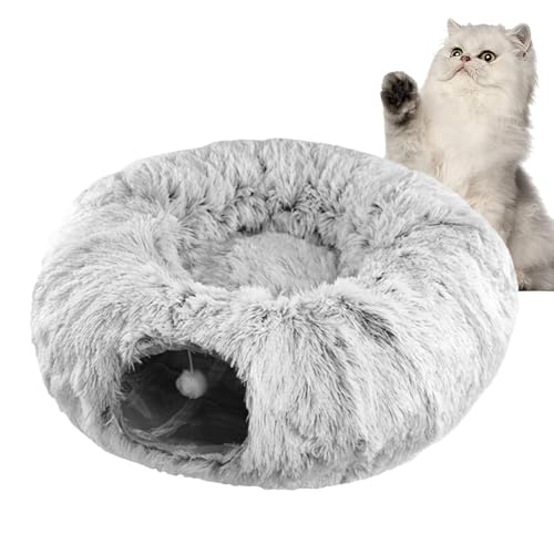 Donut-Katzenbett – Plüsch-Katzentunnel | Faltbarer Donut-Kreisform Katzentunnel | Großer Katzen-Donut-Bett-Tunnelrohr | Plüsch Flauschige Katzen-Donut-Spieltunnel | Großes Katzenbett für Katzen von Generisch