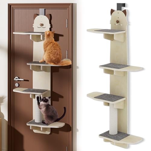 Door Hanging Cat Shelf, Door Hanging Cat Shelf Large, Multi Level Hanging Cat Tree, with Cats Scratching Board & Plush Ball, for Small, Medium, Large Cats (A) von Generisch