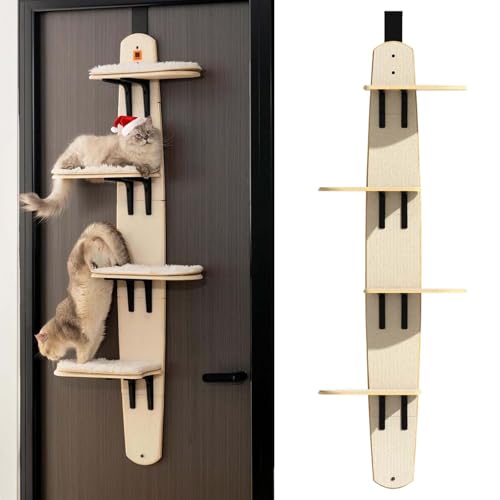 Door Hanging Cat Shelf, Vierstufiges Montierbares Katzenregal für Die tür Aus Holz, Geeignet für Die Meisten Kätzchen Und Erwachsenen Katzen (1PCS) von Generisch