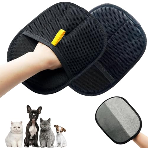 Doppelseitige Haustierpflege-Handschuhe, Katzenpflege-Handschuhe, Tierhaarentferner-Handschuh, für Haarausfall und tägliche Fellpflege für Hunde und Katzen (2 Stück) von Generisch