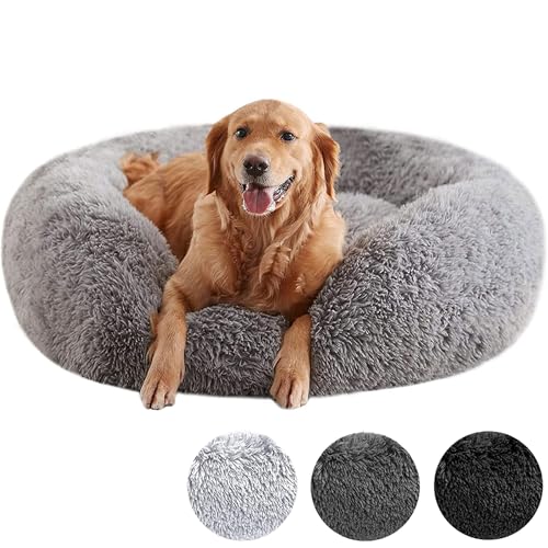 DreamyPets Hundebett Donut - Das Original - waschbar [S, 60cm, weiß] Hundekissen, Hundekorb, Flauschiges Hundebett für große, mittelgroße & kleine Hunde (Schwarz, M) von Generisch