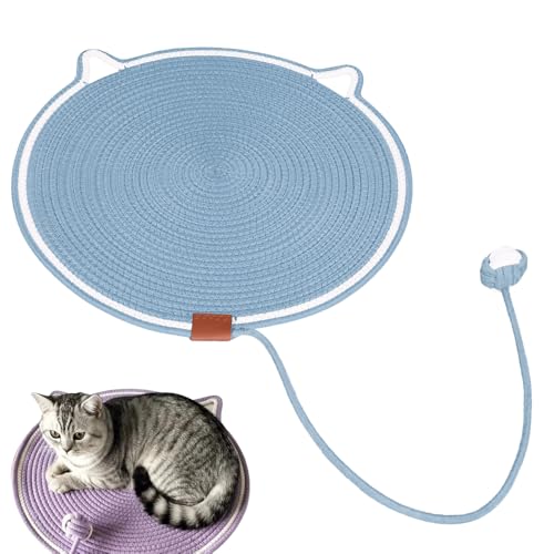 Dual Scratching Pad, 2024 Neuestes Kratzmatte Katze Hanfseil Katzenkratzbretter, Verschleißfeste Katze Kratzbrett mit Spielzeug Ball für Kätzchen und Mittelgroße Katzen (Blau, 42 cm) von Generisch