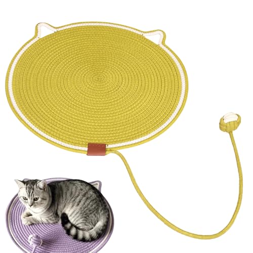 Dual Scratching Pad, 2024 Neuestes Kratzmatte Katze Hanfseil Katzenkratzbretter, Verschleißfeste Katze Kratzbrett mit Spielzeug Ball für Kätzchen und Mittelgroße Katzen (Gelb, 42 cm) von Generisch