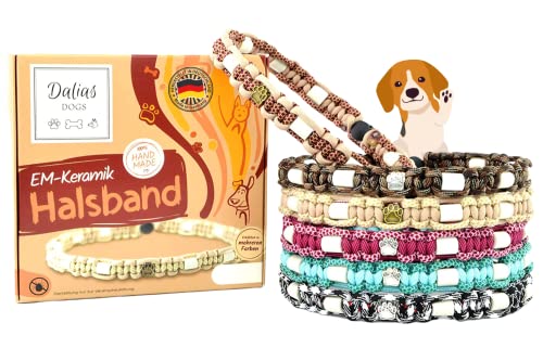 EM-Keramik-Halsband für Hunde & Katzen - Maßanfertigung EM-Band Original US-Paracord (41-50 cm, Beige) von Dalias Dogs