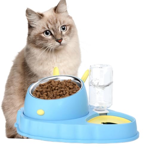 Edelstahl-Hundenäpfe Slow Feeder, Katzenfutter-Wassernapf | 500 ml Edelstahl-Wassernapf mit zwei Schüsseln, auslaufsicher für Katzen | Kein Ersticken, Karottennapf, rutschfester Katzennapf mit zwei Sc von Generisch