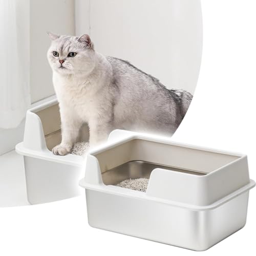 Edeltsahl Katzentoilette,Stainless Steel Litter Box,Edelstahl Katzenklo,Kaninchentoilette Katzenklo offen für großes Häschen und große Katze (weiß, 50 x 35 x 25cm) von Generisch