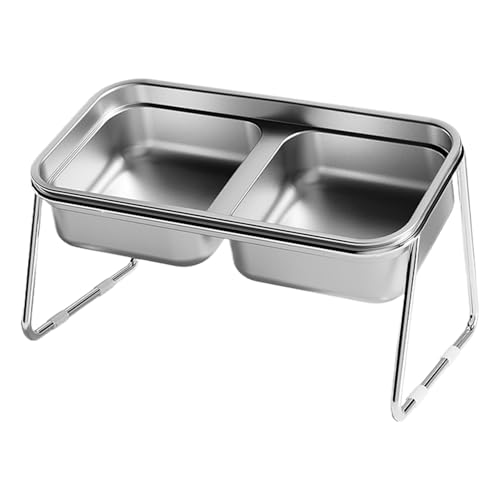 Elevated Cat Bowl, Double Raised Cat Feeder, 15° Inclined Pet Bowl, Stainless Steel Food & Water Dish, Feeding Station for Small to Large Cats, 19.5x11x11cm/7.68x4.33x4.33 Inches von Generisch