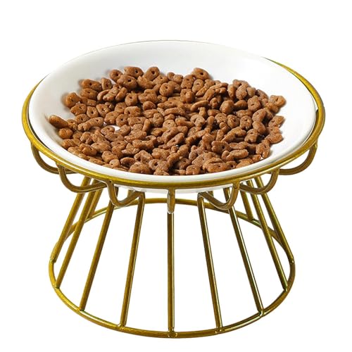 Elevated Cat Food Bowl, Ceramic Raised Cat Dished, Pot with Metal Stand, Shallow Food and Aqua Pan, Nutriment & Water Shallowed Dish for Spill- Mealtime von Generisch