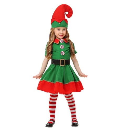 Elfenkostüm für Mädchen Weihnachten Elfenkostüm Mädchen Kinder Weihnachts Kostüm Rock + Hut + Socken + Gürtel Cosplay Outfit für Karneval Weihnachten Cosplay Partys von Generisch