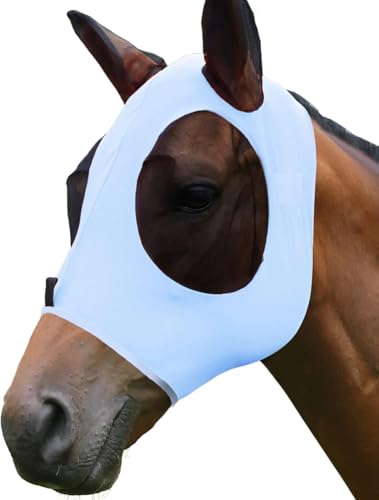 Equestrain Fliegenmaske für Pferde, super bequem, dehnbar, großer Augenraum mit UV-Schutz, weich auf der Haut mit Atmungsaktivität (Icy Blue, Cob (Medium)) von Generisch