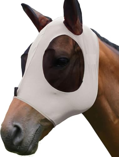 Equestrain Horse Super Comfort Dehnbare Fliegenmaske Großer Augenraum mit UV-Schutz Weich zur Haut mit Atmungsaktivität (Sanftes Grau, Pony (Small)) von Generisch