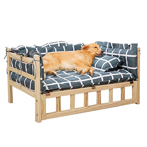 Erhöhtes Hundebett, Haustierbett mit waschbarer Matratze, erhöhtes Haustierbett für kleine, mittelgroße und große und ältere Hunde, einfache Montage, Holzdesign von Generisch