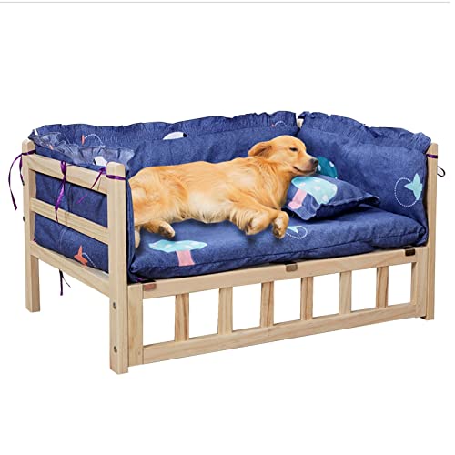 Erhöhtes Hundebett, Haustierbett mit waschbarer Matratze, erhöhtes Haustierbett für kleine, mittelgroße und große und ältere Hunde, einfache Montage, Holzdesign von Generisch