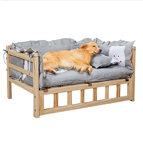 Erhöhtes Hundebett, Haustierbett mit waschbarer Matratze, erhöhtes Haustierbett für kleine, mittelgroße und große und ältere Hunde, einfache Montage, Holzdesign von Generisch