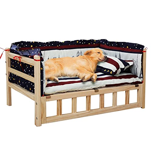 Erhöhtes Hundebett, Haustierbett mit waschbarer Matratze, erhöhtes Haustierbett für kleine, mittelgroße und große und ältere Hunde, einfache Montage, Holzdesign von Generisch