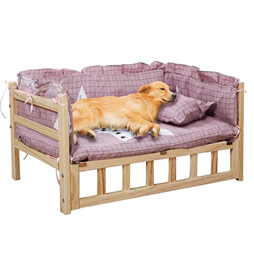 Erhöhtes Hundebett, Haustierbett mit waschbarer Matratze, erhöhtes Haustierbett für kleine, mittelgroße und große und ältere Hunde, einfache Montage, Holzdesign von Generisch