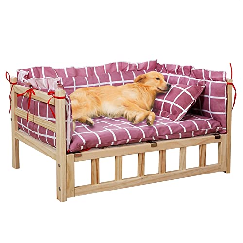 Erhöhtes Hundebett aus Holz mit waschbarer Matratze/Kissen, für drinnen und draußen, erhöhtes Haustierbett für kleine, mittelgroße und große ältere Hunde, einfach zu montieren, XL-Größe 112 x 64 x 38 von Generisch