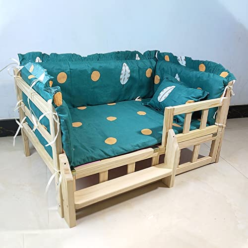 Erhöhtes Hundebett mit erhöhten Seiten – Holz-Hundesofa mit waschbarer Bettwäsche, ideal für kleine, mittelgroße und große Rassen von Generisch