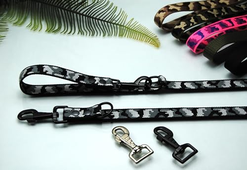 Extra Lange Doppelführleine Camouflage 4-Fach verstellbar 3m x 25mm Deluxe-Karabiner (Camouflage (grau), Karabiner: Deluxe Schwarz) von Generisch