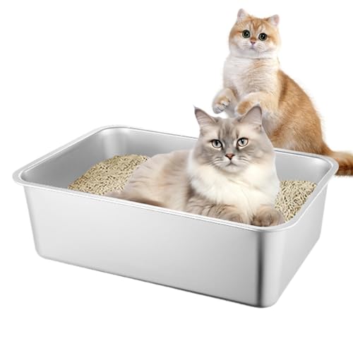 Extra große Katzen-Box, Metall-Tablett, Katzentoilette, Edelstahl, große Box, spritzwassergeschützte Katzenboxen, antihaftbeschichtet für große und kleine Katzen, Kaninchen, Haustierbedarf von Generisch