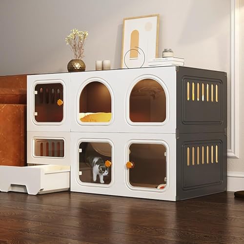 Extra großer Katzenkäfig Indoor – Haustierbox mit herausziehbarer Katzentoilette, geschlossenes Design, Katzentür, ideal für 1-2 Katzen, Frettchen und Chinchillas – Geräumige und sichere Umgebung für von Generisch