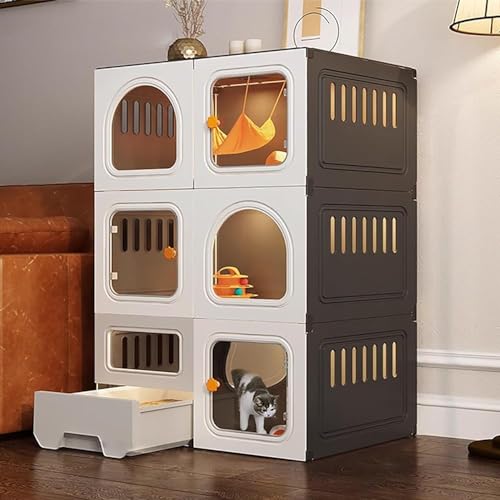 Extra großer Katzenkäfig Indoor – Haustierbox mit herausziehbarer Katzentoilette, geschlossenes Design, Katzentür, ideal für 1-2 Katzen, Frettchen und Chinchillas – Geräumige und sichere Umgebung für von Generisch