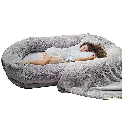 Extra großes Hundebett in menschlicher Größe mit ultimativem Komfort und wasserdichtem waschbarem Design, Grau, 190 x 95 x 30 cm von Generisch