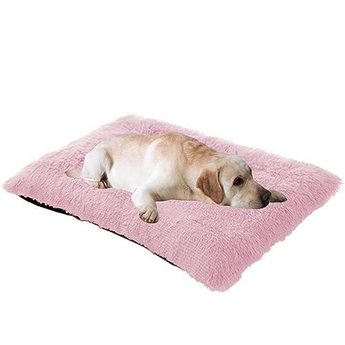 Extra großes Hundebett mit Anti-Angst-Hundekissen, bequemes Haustierkissen für Hunde und Katzen, rutschfeste Unterseite, Hundehütte und Decke, 70 x 50 x 8 cm, Rosa von Generisch