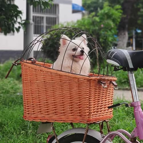 Fahrradkorb für Haustiere – Hinterer Weidenkorb für Katzen und Hunde – Fahrrad-Tragetasche mit Drahtgitterabdeckung – Heckmontagekorb für Haustiere von Generisch