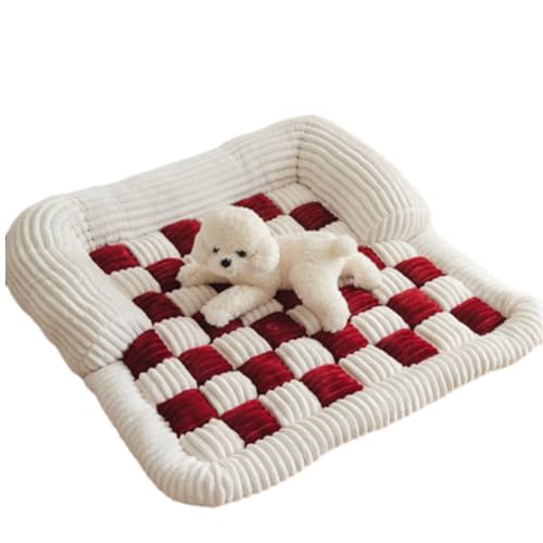 Flauschige Hundesofa-Bettmatte, Flauschiger, Beruhigender Sofaschutz Haustiermatte, Cremefarben Quadratisch Kariert rutschfeste Unterseite Gemütliche Matte (Rot, 70 * 70 cm) von Generisch