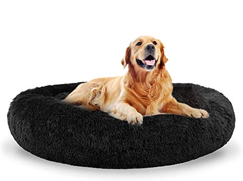 Flauschiges Plüsch-Donut-Haustierbett für große Hunde und Katzen, warmes, beruhigendes Sofakissen, XXL, Größe XL, mittelgroßes Hundebett (120 cm, schwarz) von Generisch