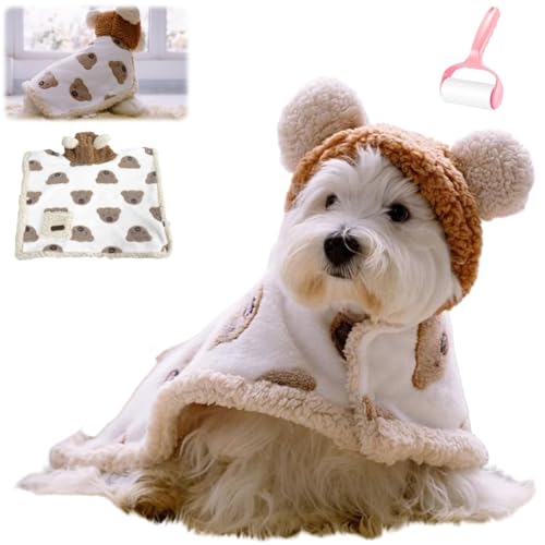 Furry Dog Cape Blanket,Soft Pet Cloak Blanket,Warm Cozy Pet Wraps with Hood Winter Nightgown,Cute Thicken Small Dog Cats Robe Clothes von Generisch