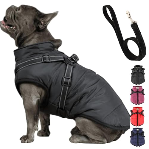 Furry King Hundewintermantel, Haustier-Outdoor-Jacke, wasserdichter Hundemantel mit integriertem Geschirr, Warmer Winterhundemantel für Hunde,mittlere und große Hunde (S,Schwarz) von Generisch