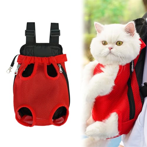 Generisch Furry Pawsy Cat Carrier, Cat Carrier Bag with Leg Holes, Pet Dog Front Chest Carriers Backpacks, Dog Cat Backpack Carrier for Hiking Cycling, Shoulder Straps Adjustable (S,Red) von Generisch