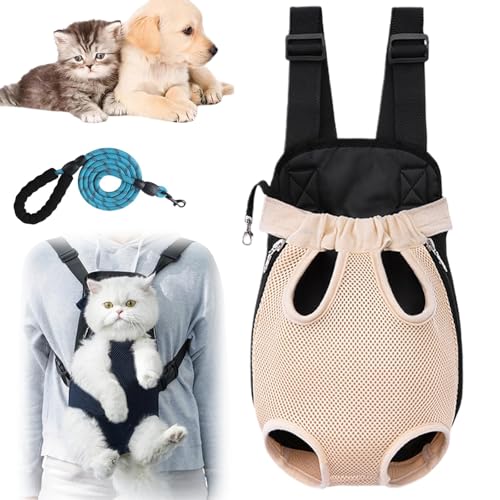 Furry Pawsy Tragetasche, pelzige Pawsy Katzentragetasche, verstellbarer Haustier-Katzen-Brustrucksack, Haustier-Reisetasche, verstellbare Haustier-Vordertasche, Reisetasche, tragbare Katze (L, Khaki) von Generisch