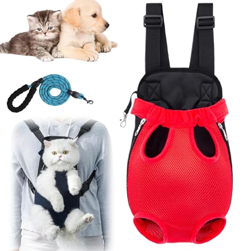 Furry Pawsy Tragetasche, pelzige Pawsy Katzentragetasche, verstellbarer Haustier-Katzen-Brustrucksack, Haustier-Reisetasche, verstellbare Haustier-Vordertasche, Reisetasche, tragbare Katze (XL, Rot) von Generisch