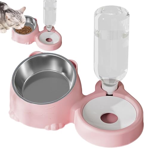 Futter- und Wassernäpfe für Katzen - Neigte Katzennapf für Indoor-Katzen - Katze Edelstahl Futternapf und Automatischer Wasserspender mit großer Kapazität für Haustiere Hunde, Welpen, Kätzchen von Generisch