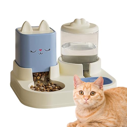 Futterautomat Für Katzen – 2-in-1-Futterstation Für Hunde Im Cartoon-Katzen-Design | Futter- Und Wasserspender Für Haustiere Aus PP | Doppelnäpfe Mit Automatischer Trinkflasche Für Hunde Und Katzen von Generisch