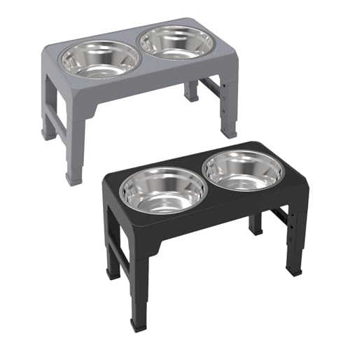 Futternapf für Hunde, erhöhter Futternapf, verstellbarer Futternapf, Wasser-Set mit 2 Edelstahlnäpfen, auslaufsicher, für Katzen und Hunde, 44 x 27,9 x 29 cm von Generisch