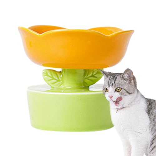 Futternapf für Katzen, erhöht, Blumendesign, Keramik, Wassernapf für Haustiere, Halswirbelsäule, Trinknapf für Hundefutter von Generisch