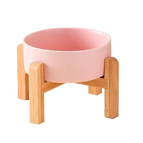 Futternapf für große Hunde, dicke Keramik, für Tierfutter, Wasser-Futterspender für kleine, mittelgroße und große Hunde, mit Holzständer, Rosa, 15,5 cm, 850 ml, 1800 ml von Generisch