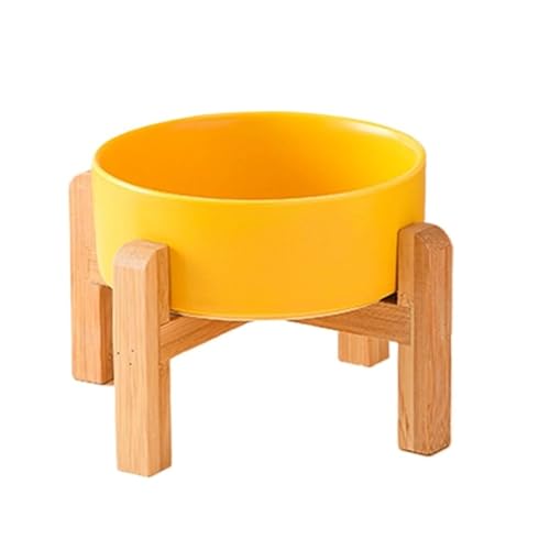 Futternapf für große Hunde, dicke Keramik, für Tiernahrung, Wasser, Futterspender für kleine, mittelgroße und große Hunde, mit Holzständer, Gelb, 20 cm, 1800 ml von Generisch