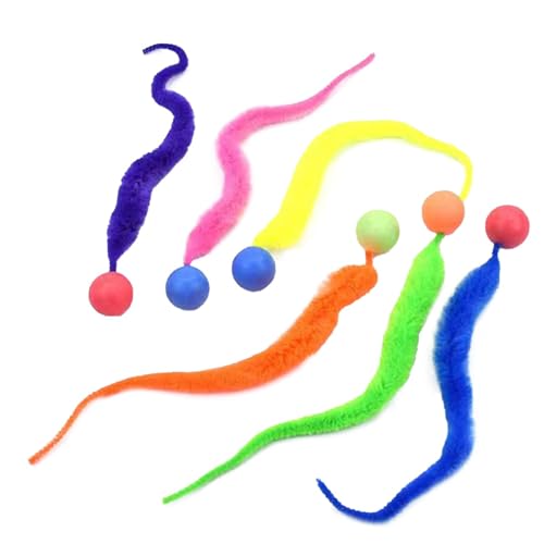 Fuzzy Wurm-Katzenspielzeug – buntes Katzenwurm-Spielzeug, interaktiver Katzenspielzeug-Ball – innovatives Katzenjagd-Spielzeug, flauschige Wurm-Hüpfbälle für Zuhause, Haustiergeschäft von Generisch