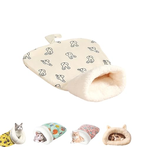 Gemütlicher Katzen-Winterschlafsack, warmes Katzenhöhlenbett, 360°-Wickel, weiches Plüsch-Haustierbett, geeignet für Haustiere unter 7,5 kg (Beige Rabbit A) von Generisch