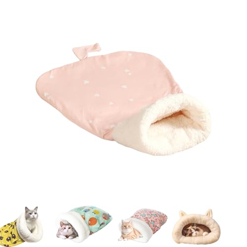 Gemütlicher Katzen-Winterschlafsack, warmes Katzenhöhlenbett, 360°-Wickel, weiches Plüsch-Haustierbett, geeignet für Haustiere unter 7,5 kg (Pink Heart A) von Generisch