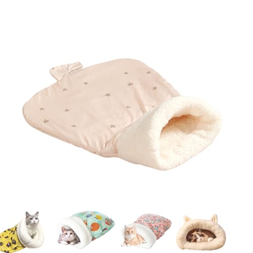 Gemütlicher Katzen-Winterschlafsack, warmes Katzenhöhlenbett, 360°-Wickel, weiches Plüsch-Haustierbett, geeignet für Haustiere unter 7,5 kg (Pink Star) von Generisch